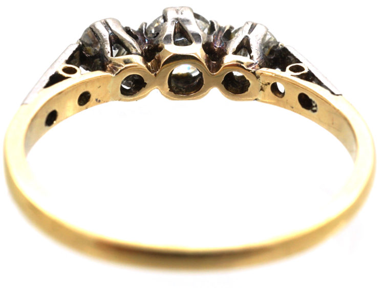 18ct Gold & Platinum, Three Stone Diamond Ring with Diamond Set Shoulders