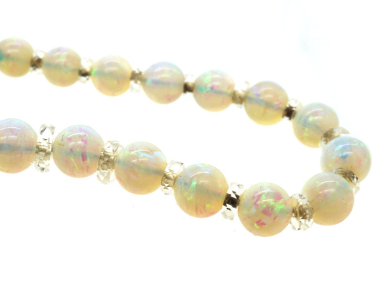 Edwardian Graduated Opal Bead Necklace with 9ct White Gold Clasp