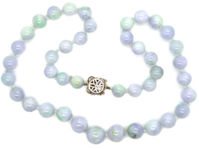Lavender Jade Bead Necklace With 18ct White Gold & Diamond Clasp