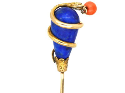 Victorian 18ct Gold , Lapis Lazuli & Coral Snake Tie Pin