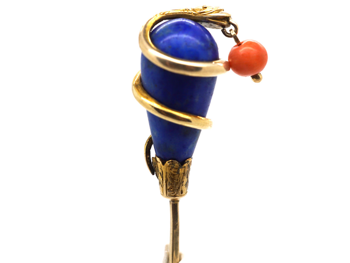 Victorian 18ct Gold , Lapis Lazuli & Coral Snake Tie Pin (969L) | The ...