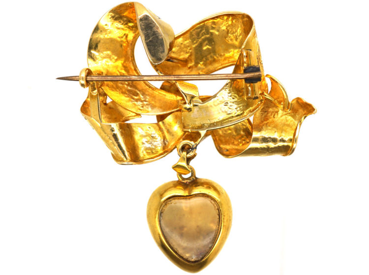 Victorian 15ct Gold Bow Brooch with Heart Drop