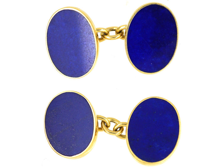 18ct Gold & Lapis Lazuli Oval Cufflinks by Cropp & Farr