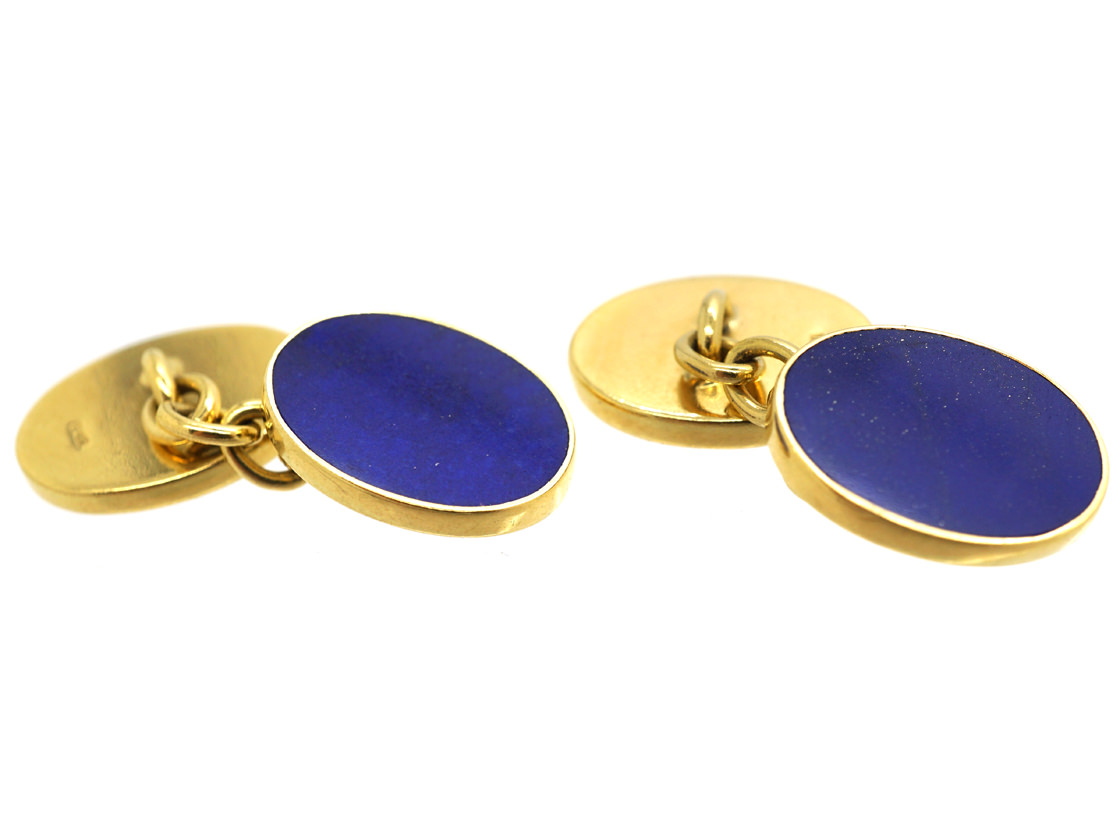18ct Gold & Lapis Lazuli Oval Cufflinks by Cropp & Farr (977L
