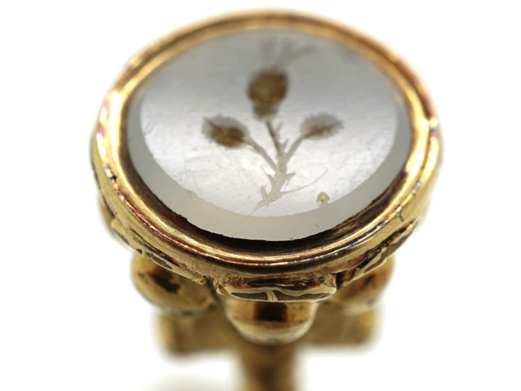 Regency 15ct Gold Cased Small Seal with Chalcedony Intaglio of a Thistle