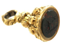 Regency Small 15ct Gold Cased Seal with Bloodstone Intaglio of a Bird Flying out of Cage