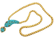 Victorian 18ct Gold Snake Necklace with Turquoise Studded Head