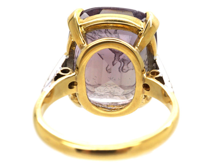 18ct Gold, Diamond & Amethyst Ring with Intaglio of a Bird