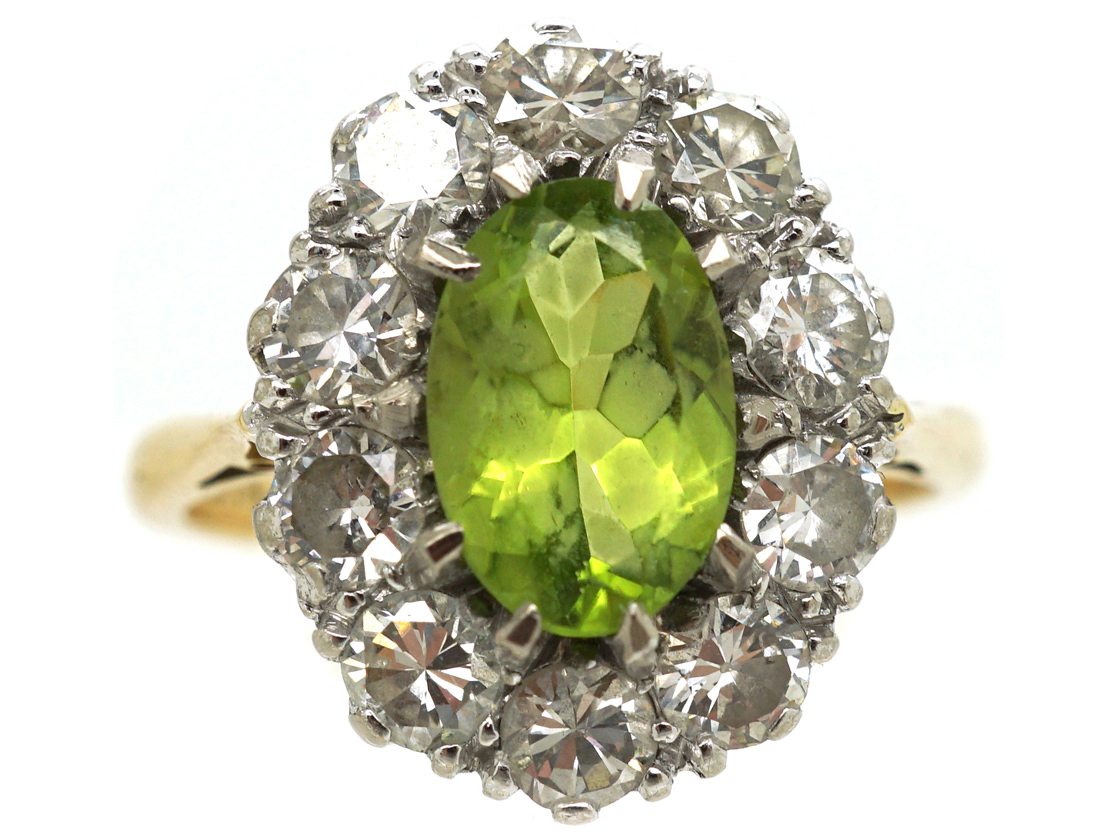 18ct Gold Peridot & Diamond Oval Cluster Ring (62M) | The Antique ...