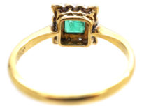 Art Deco 18ct Gold & Platinum, Emerald & Diamond Square Ring