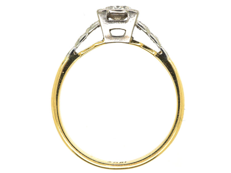 Art Deco 18ct Gold Diamond Ring With Step Cut Diamond Set Shoulders