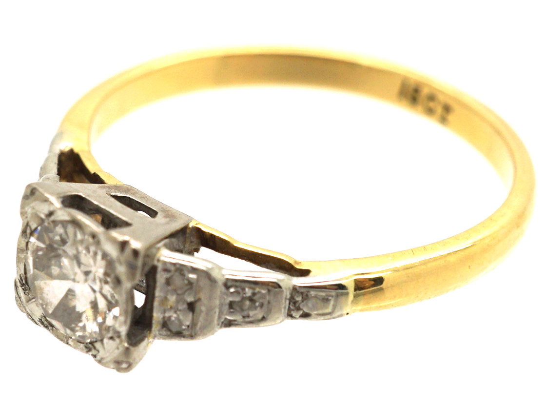 Art Deco 18ct Gold Diamond Ring With Step Cut Diamond Set Shoulders ...