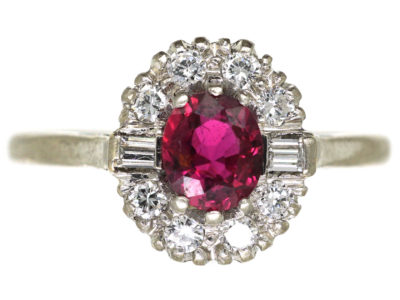 Art Deco 18ct White Gold & Platinum, Ruby & Diamond Cluster Ring