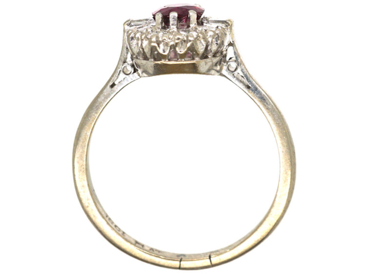 Art Deco 18ct White Gold & Platinum, Ruby & Diamond Cluster Ring
