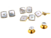 Art Deco 18ct Gold, Platinum, Mother of Pearl & Natural Split Pearl  Dress Set