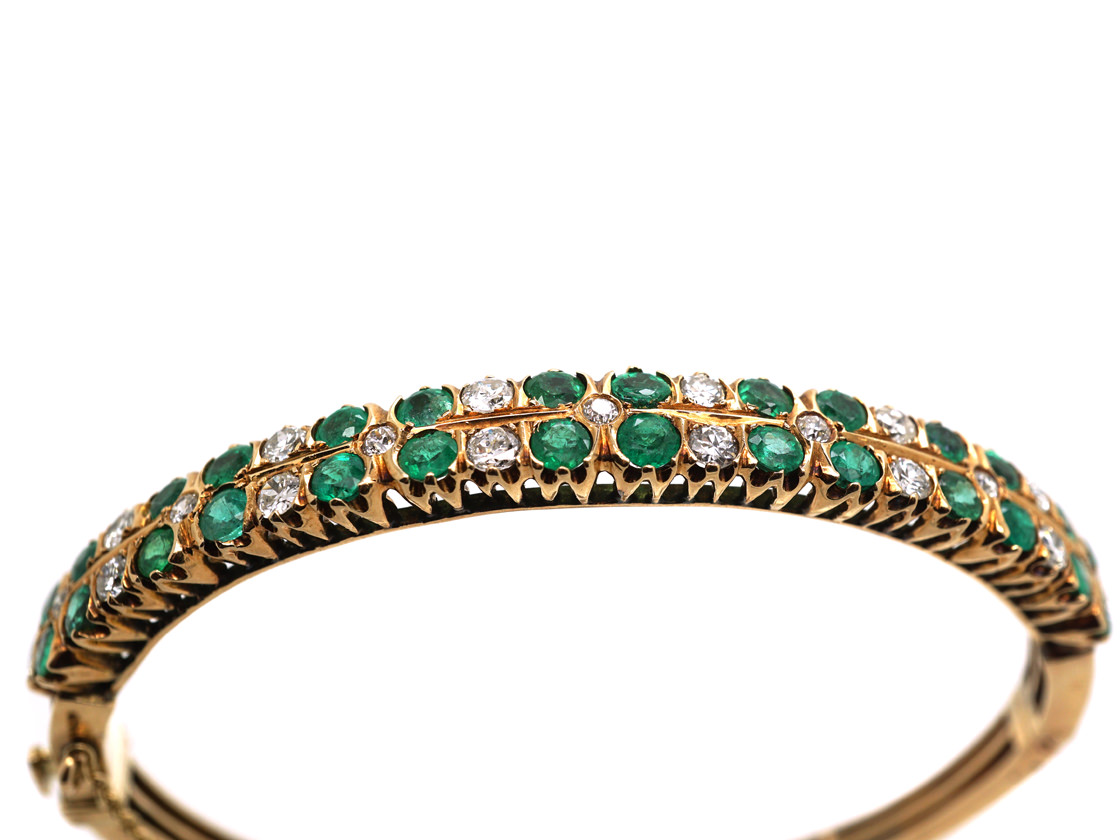 Edwardian 18ct Gold, Diamond & Emerald Bangle (965L) | The Antique ...