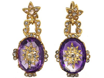 Victorian 18ct Gold, Amethyst & Rose Diamond Drop Earrings