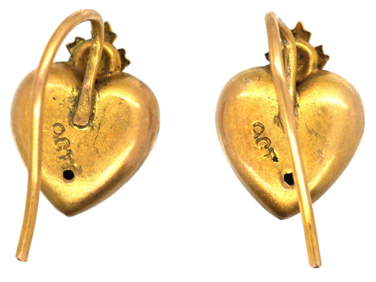 Edwardian 9ct Gold Heart Shaped Earrings set with a Pearl