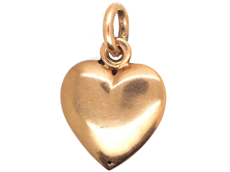 Edwardian 9ct Gold, Red Enamel & Pearl Heart Shaped Pendant