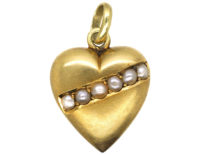 Edwardian 15ct Gold & Natural Split Pearl Heart Shaped Pendant