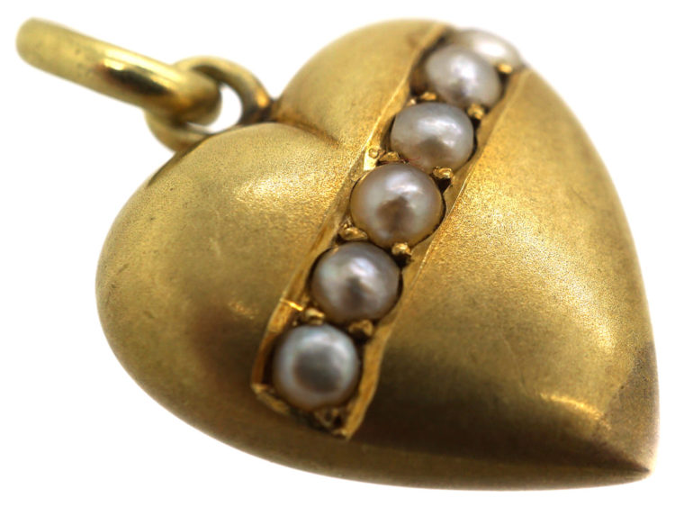 Edwardian 15ct Gold & Natural Split Pearl Heart Shaped Pendant
