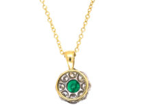 18ct Gold, Emerald & Diamond Cluster Pendant on 18ct Gold Chain