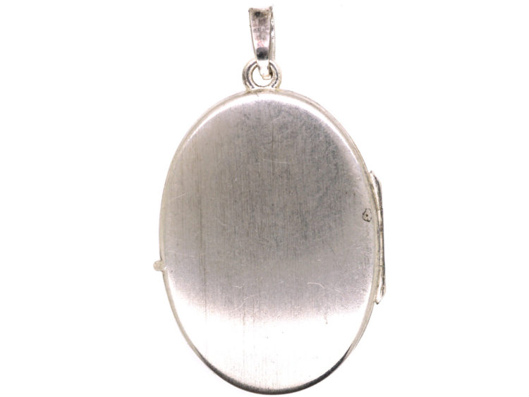 Oval Silver Engraved Flowers Locket