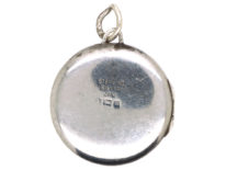 Round Silver Locket Engraved with a Flower