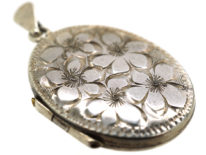 Silver Oval Locket Engraved with Flowers