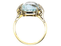Art Deco 14ct Gold, Diamond & Aquamarine Ring