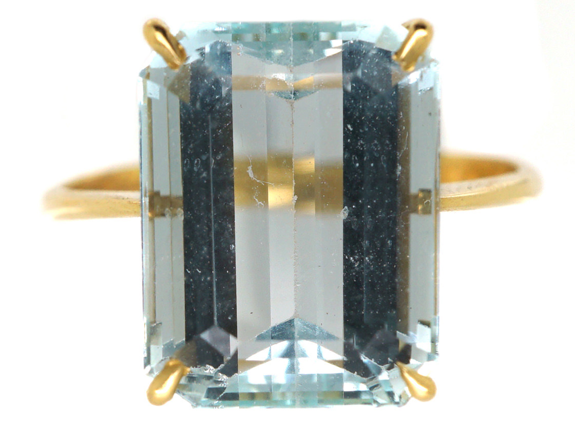 18ct Gold & Rectangular Aquamarine Ring (982L) | The Antique Jewellery ...