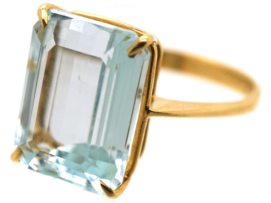 18ct Gold & Rectangular Aquamarine Ring (982L) | The Antique Jewellery ...