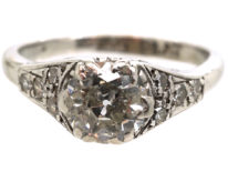 Art Deco 18ct white Gold, Platinum & Diamond Solitaire Ring with Diamond Set Shoulders