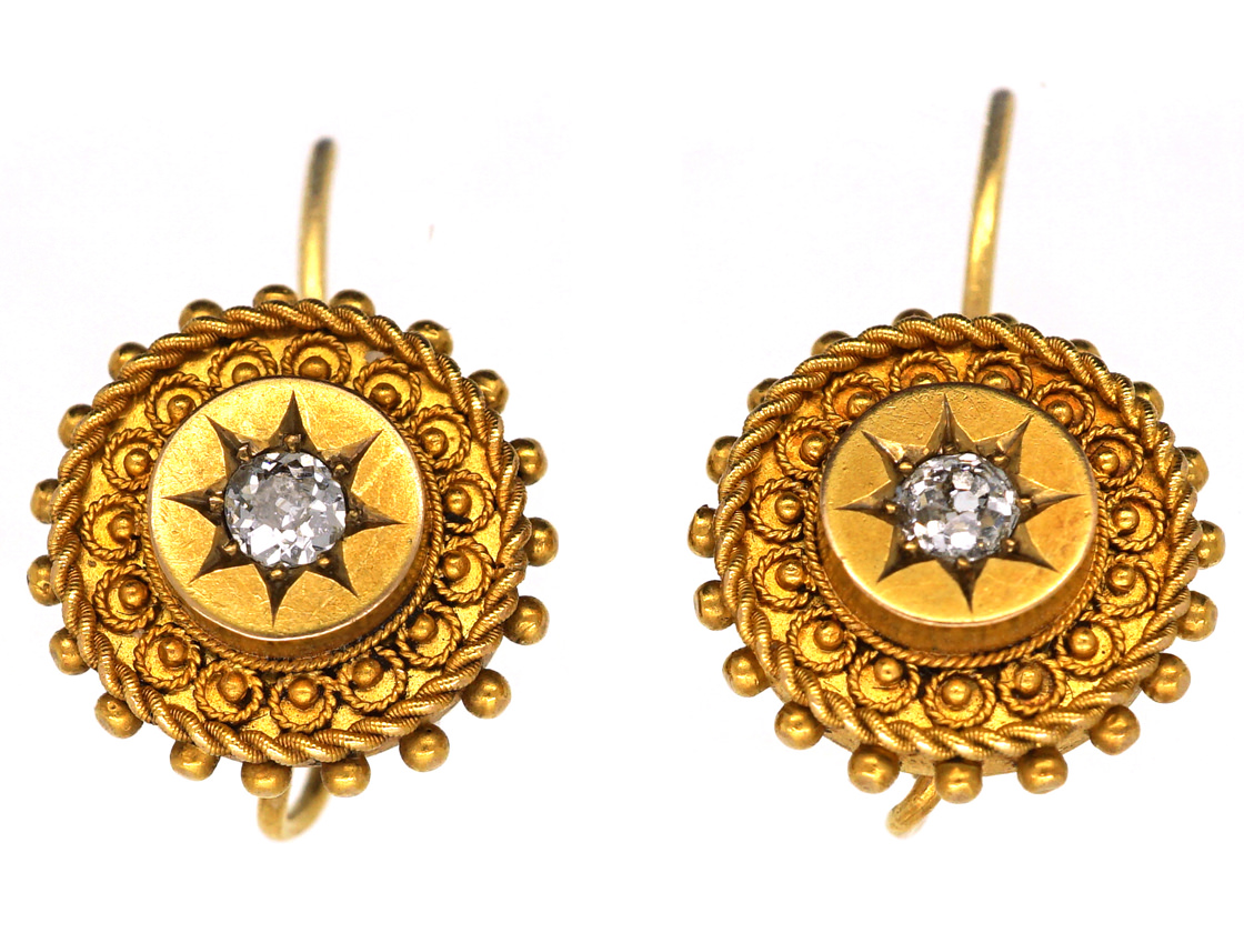 Victorian 18ct Gold Earrings Set With a Diamond (933L) | The Antique ...