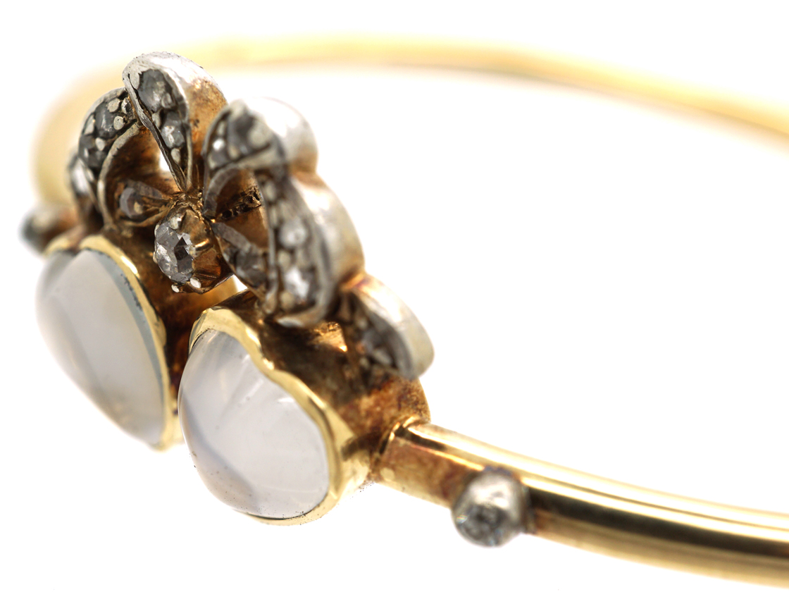 Edwardian 15ct Gold, Moonstone & Diamond Double Heart Bangle (890L ...