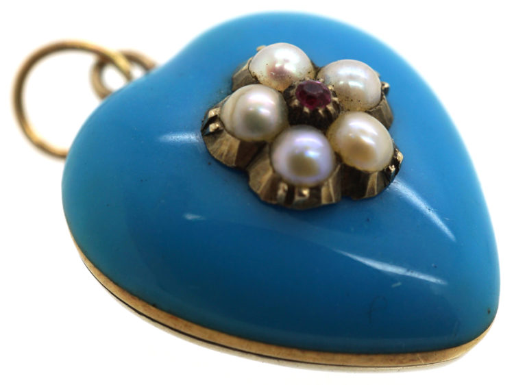 Victorian Gold, Blue Enamel & Natural Split Pearl & Ruby 