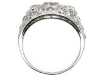 French Art Deco Platinum Three Stone Diamond Ring with Diamond Detail