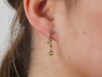 Edwardian 15ct Gold, Peridot & Natural Split Pearl Drop Earrings