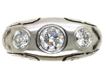 Art Deco 18ct White Gold, Three Stone Diamond Ring