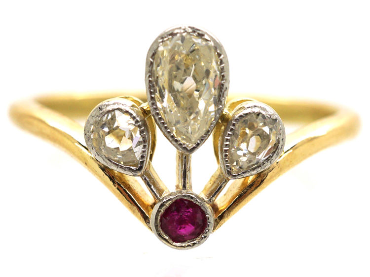 Art Nouveau 18ct Gold & Platinum, Ruby & Diamond Ring