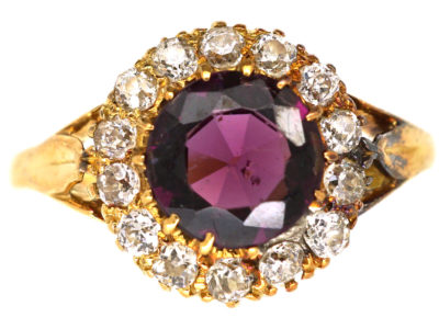 Edwardian 18ct Gold, Garnet & Diamond Cluster Ring