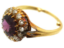 Edwardian 18ct Gold, Garnet & Diamond Cluster Ring