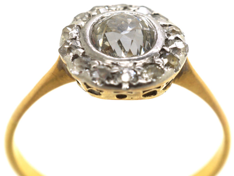 Edwardian 18ct & Platinum, Diamond Daisy Cluster Ring