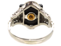 Art Deco 18ct White Gold , Onyx & Diamond Ring