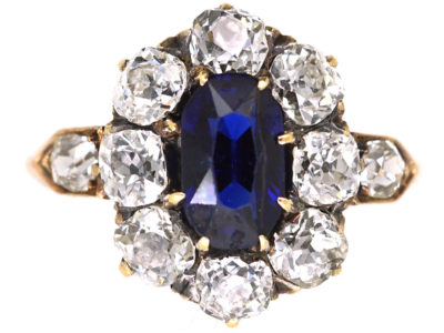 Edwardian 18ct Gold, Sapphire & Diamond Oval Cluster Ring