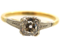 Art Deco 18ct Gold & Platinum, Old Mine Cut Diamond Solitaire Ring