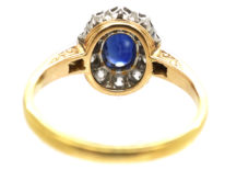 Edwardian 18ct Gold, Sapphire & Diamond Oval Cluster Ring with Diamond Shoulders