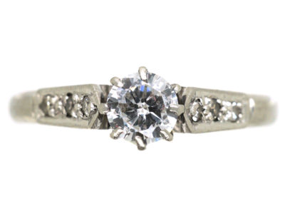 Art Deco Platinum, Diamond Solitaire Ring With Diamond Set Shoulders
