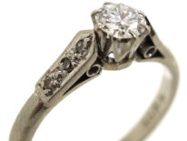 Art Deco Platinum, Diamond Solitaire Ring With Diamond Set Shoulders
