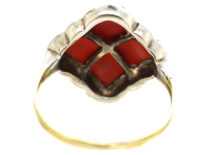 Art Deco Gold & Silver, Coral & Marcasite Ring